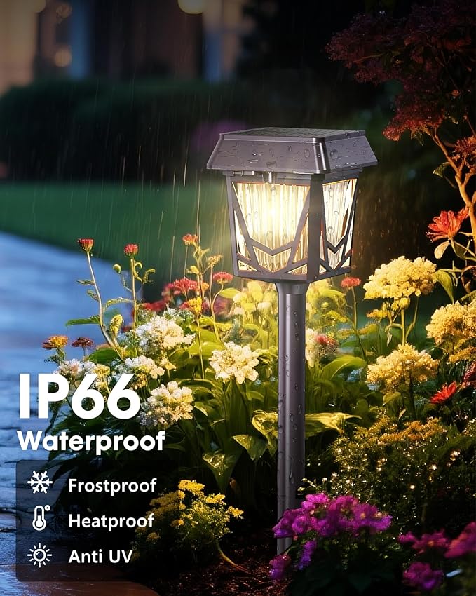Solar Garden Lights, 6 Pack Bright Pathway Lights with Large Panel, 36H Long-lasting, Type-C Fast Charge, Breathing, Durable Waterproof Outdoor Lighting for Patio/Yard/Walkway/Driveway/Pool/Landscape