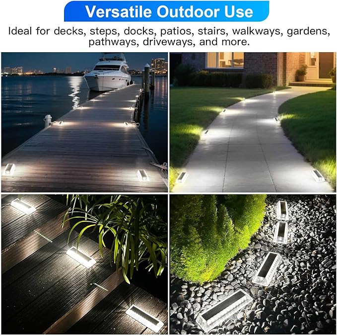 Lacasa Solar Driveway Lights Outdoor 4 Pack, LED Deck Dock Marine Waterproof Driveway Marker Lights for Step Sidewalk Stair Garden Pathway Walkway Yard, Cool White