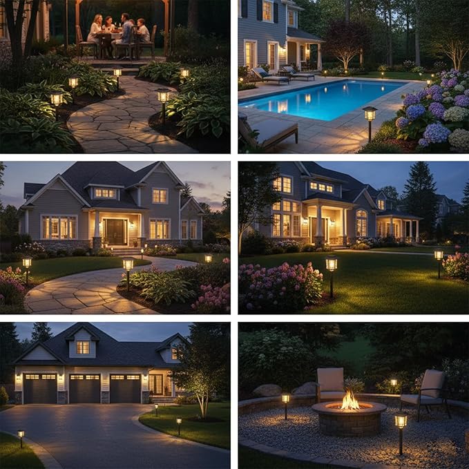 XMCOSY+ Solar Outdoor Lights Waterproof IP65, Solar-Powered Garden/Yard/Pathway Lights with Warm White 2-Tone Bronze-Wood Stainless Steel Design for Landscape Driveway Walkway Decorative