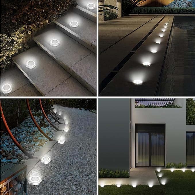 Solar Ground Lights,18 Pack Flat Solar Lights Outdoor Waterproof, Bright LED Solar Disc Lights, 6000K Cool White Landscape Lighting for Outside Yard Garden Pathway Driveway Lawn