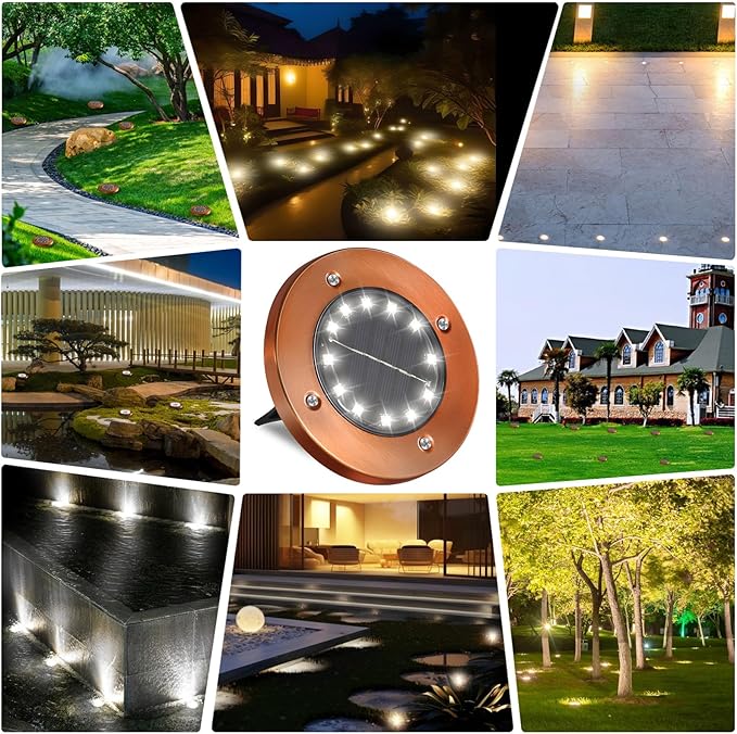 Outdoor In-Ground Lights Solar Disc Lights Outdoor Garden In Ground Landscape Light 4 Pack 12 led for Pathway Yard Patio Walkway