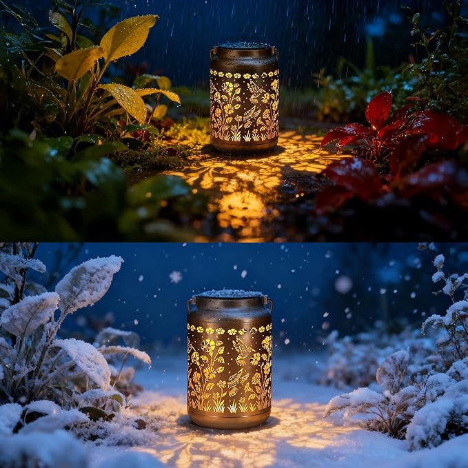 Lyeasw Garden Decor Hummingbird Solar Lanterns, 7 Inches Waterproof Hanging Lights for Outside, Metal Outdoor Decorations for Patio, Yard, Pathway, Birthday Gifts for Women(Bronze)