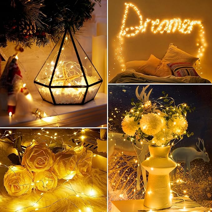 12-Pack Outdoor String Lights, 7ft Silver Waterproof LED