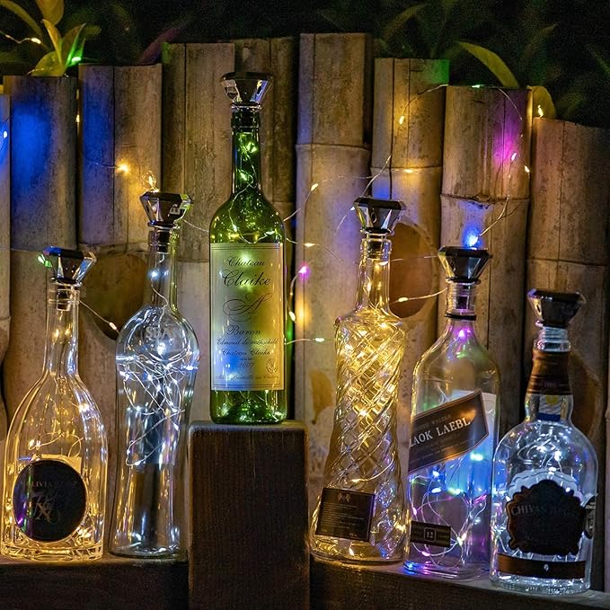 VOOKRY Solar Wine Bottle Lights with Cork 8 Pack 20 LEDs Fairy Lights String Silver Wire Light,for Party,Christmas,Mother's Day,Wedding Center or Table Decorations, Cold White
