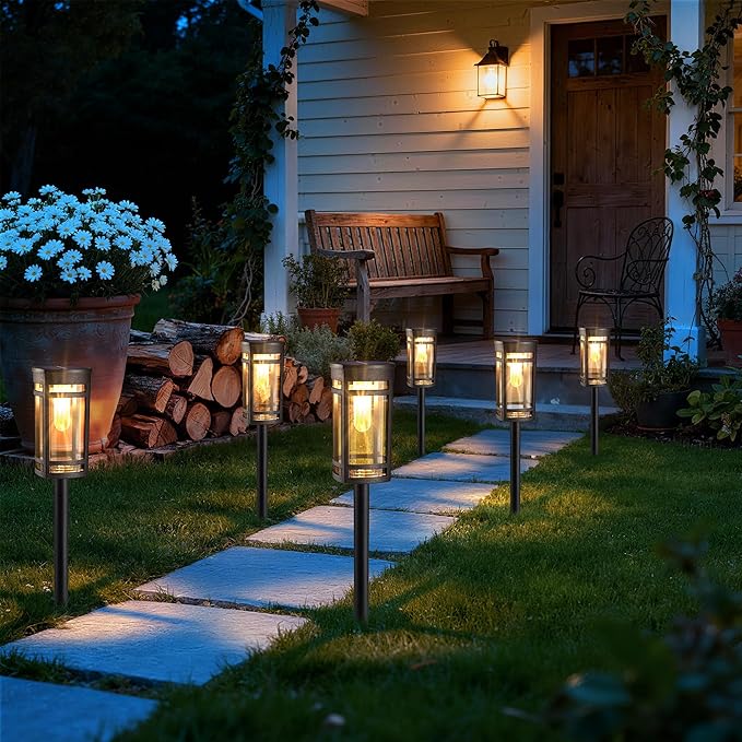 iBaycon Solar Pathway Lights, 8 Pack LED Solar Powered Garden Lights Outdoor Waterproof for Yard Path Landscape Lawn Stairway Walkway (Warm White)