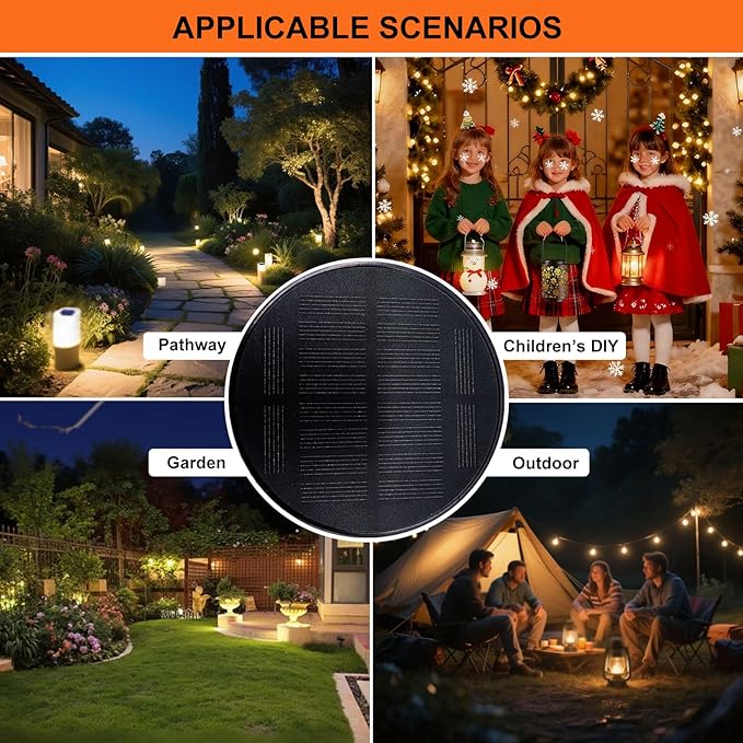 Upgraded 2 Pack Solar Light Replacement Top, 3.7 inch/ 94mm Waterproof Lantern Lids with 50LM Warm White LED, Solar Light Accessory for DIY Outdoor Hanging Lanterns, Garden Pathway Yard Decor