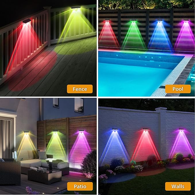 Solar Fence Lights Outdoor, 12-Pack 120LM Fence Lights Solar Powered, IP67 Waterproof Dusk to Dawn Auto On/Off 12+ Hours for Outside/Backyard/Wall/Step/Patio/Deck/Pool (Warm White & RGB 7 Colors)