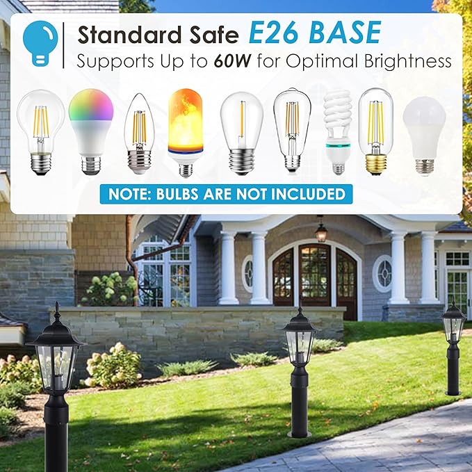 GRUENLICH Outdoor Post Light, Black Waterproof Lamp Post Lights Fxiture, Aluminum Pole Lantern for Outside Yard Pathway Garden, 2 Pack