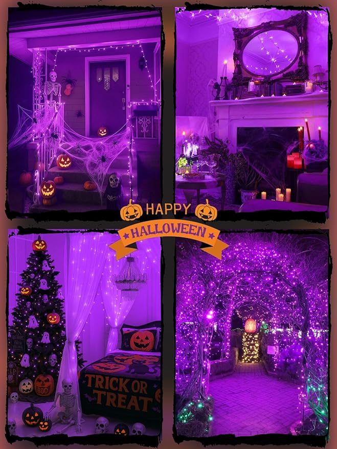 Christmas String Lights Battery Operated with Auto Timer, 33FT 100 LED Waterproof Purple Twinkle Lights, 8 Modes Fairy Lights for Indoor & Outdoor Party Bedroom Garland Tree Yard Christmas Decorations