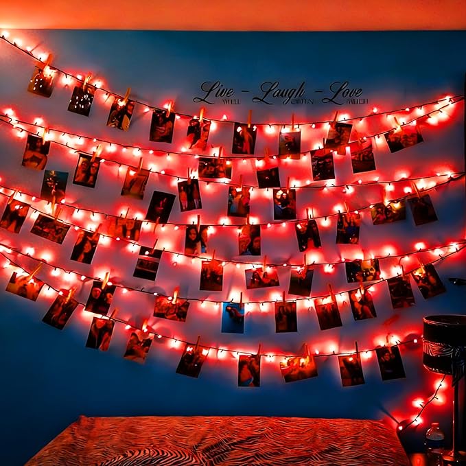 YEGUO Valentine’s Day String Lights Battery Operated, 2 Pack Each 33ft 100 LED Red Christmas Lights Outdoor Waterproof, Green Wire Fairy Light Indoor with Remote