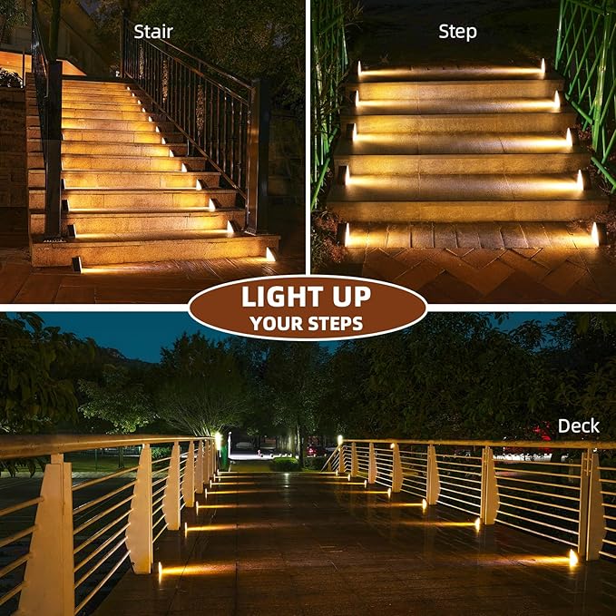 NIORSUN Outdoor Stair Lights 12 Pack, Solar Step Lights IP67 Waterproof with 13 Bright LEDs, 3000K Warm White, Auto On/Off, Triangular Design for Steps, Deck, Patio, Yard, Porch, Sidewalk