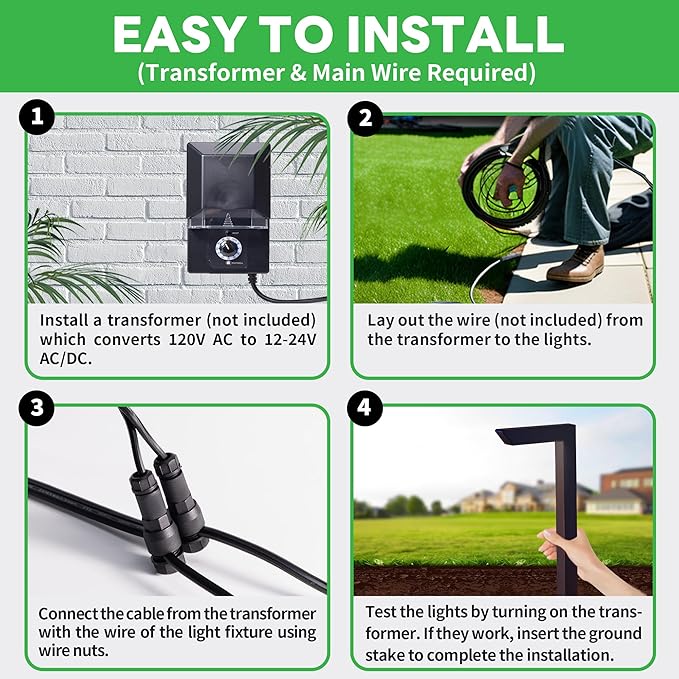 Low Voltage Pathway Lights 12V, 3CCT LED Landscape Path Lights, Outdoor Waterproof Wired 5W 235LM, Black Aluminum Garden Yard 12 Pack