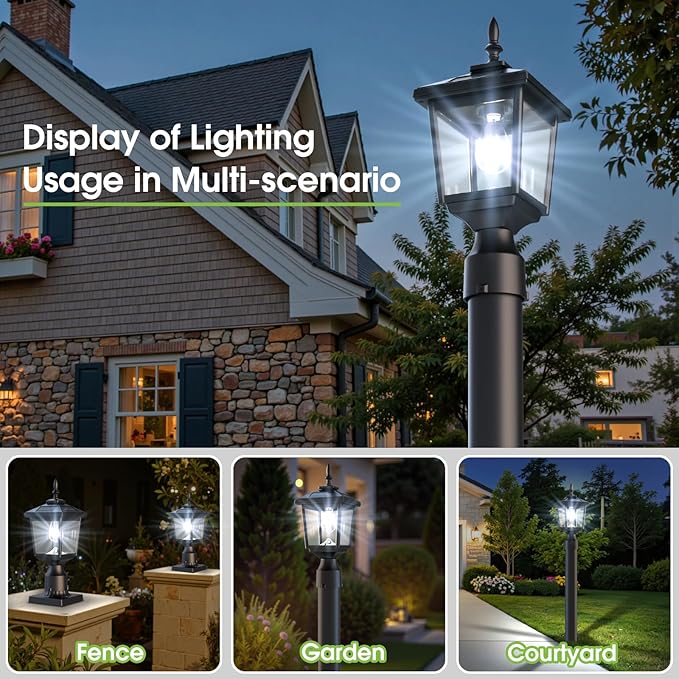 Greluna Solar Post Light Outdoor, 60 Lumens Dusk to Dawn Lamp Post Light, Solar Powered & Waterproof, Fits 6x6 Wooden Posts, 3 Inch Poles, for Garden, Pathway, Driveway, Fence & Yard(Cool White)