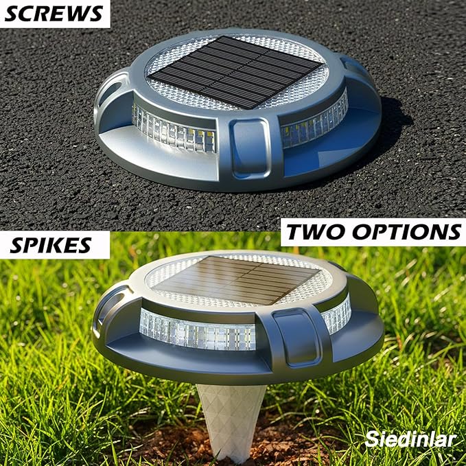 SIEDiNLAR Solar Driveway Lights Outdoor 4 Modes 40 LEDs Marine Dock Light Deck Driveway Markers Waterproof for Step Ground Walkway Pathway Yard Garden, Blue/White Dynamic Lighting (4 Pack)