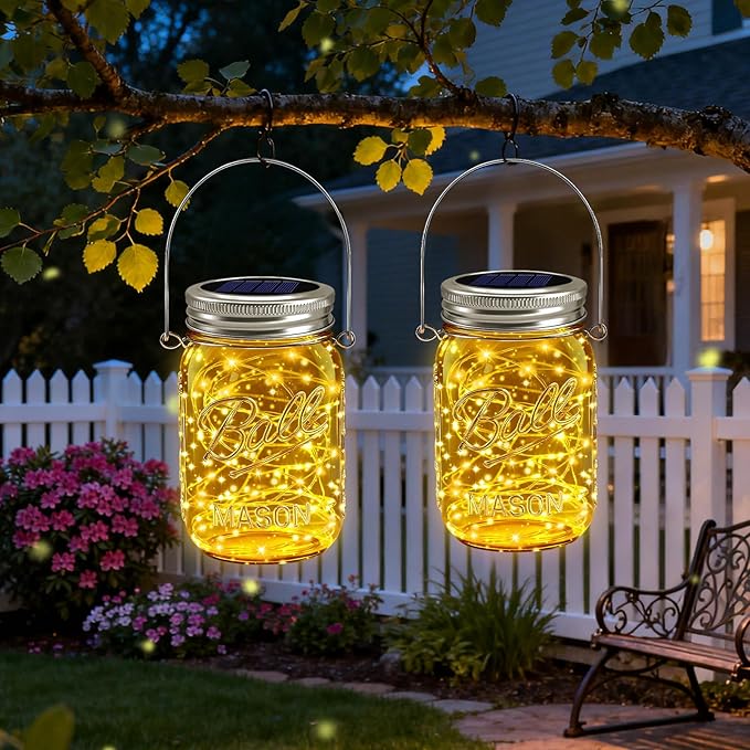 6 Pack Solar Mason Jar Lights for Outside, 30 LED Solar Mason Jar Lids Fairy Lights with 6 Hangers(No Jars) Outdoor Waterproof for DIY Patio Garden Yard Lawn Party Wedding Decoration Warm White