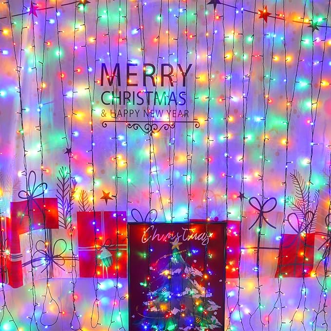 YEGUO Christmas Lights Battery Operated, 2 Pack Each 33ft 100 LED Multicolor String Lights Outdoor Waterproof, 8 Modes Green Wire Fairy Light Indoor with Remote
