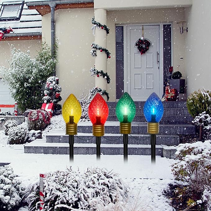 Christmas Multicolor Pathway Lights Outdoor, 7.5 Ft Strawberry Jumbo C9 Walkway Lights with 4 LED Large Bulb, Connectable Christmas Walkway Light for Winter Holiday Outside Yard Garden Lawn Decor