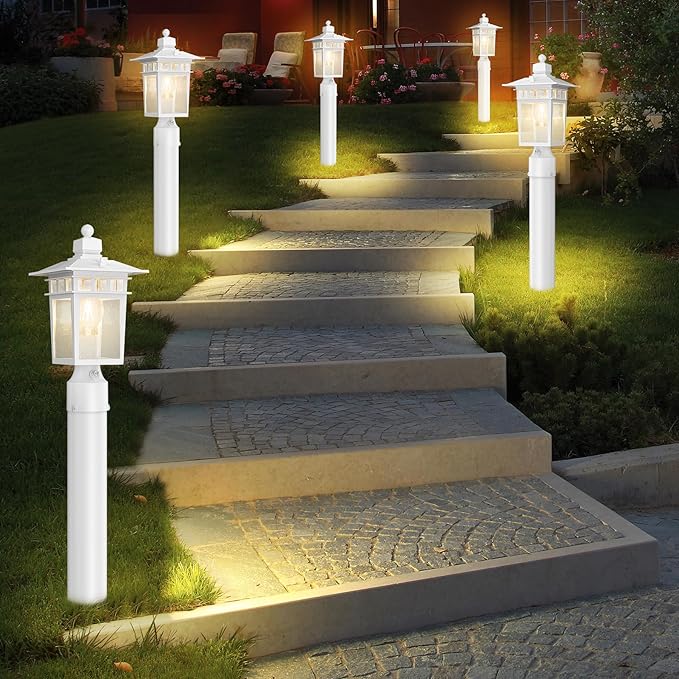 Dusk to Dawn Outdoor Post Lights, Waterproof Lamp Post Light Fixture, Aluminum Lamp Posts Outdoor Lighting Pole Lantern for Outside Yard Patio Pathway Garden Deck, Hard Wired (1 Pack, White)
