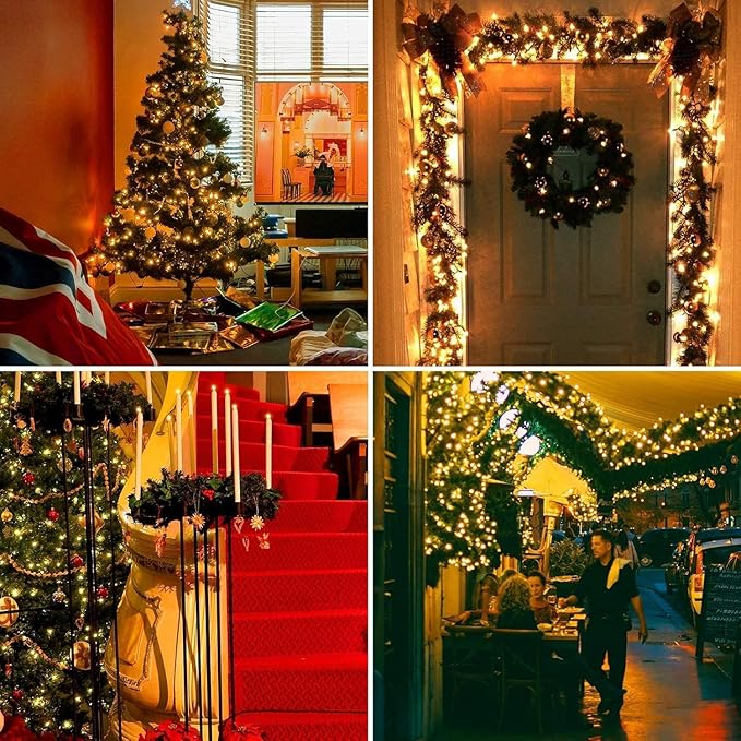 Tcamp Battery Operated Christmas Lights - Motion Activated, Sync with Music, 33FT 100 LED Battery String Lights for Outdoor Indoor Christmas Tree Decor, 6 Lighting Modes, Warm White