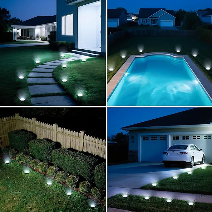 Mini Solar Ground Lights, 2 Pack Solar Lights Outdoor Waterproof, Upgraded LED Flat Landscape Lighting for Outside Pathway Garden Patio Yard Driveway,Cold White