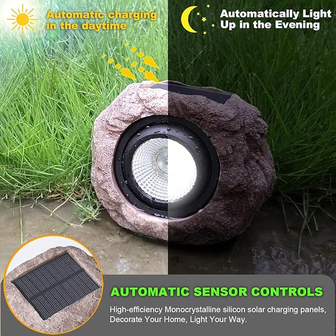Solar Garden Lights Outdoor Super Bright Solar Rock Spot ligths Outdoor 2 Pack Led Landscape Lighting for Pathway Lawn Patio Porch Yard Walkway