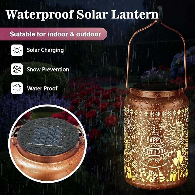 Birthday Gifts for Women Mom Grandma, Happy Birthday Gifts for Women, Solar Lantern Outdoor Waterproof Gardening Decor Hanging Solar Lights Yard Decorations Outdoor, Backyard, Patio