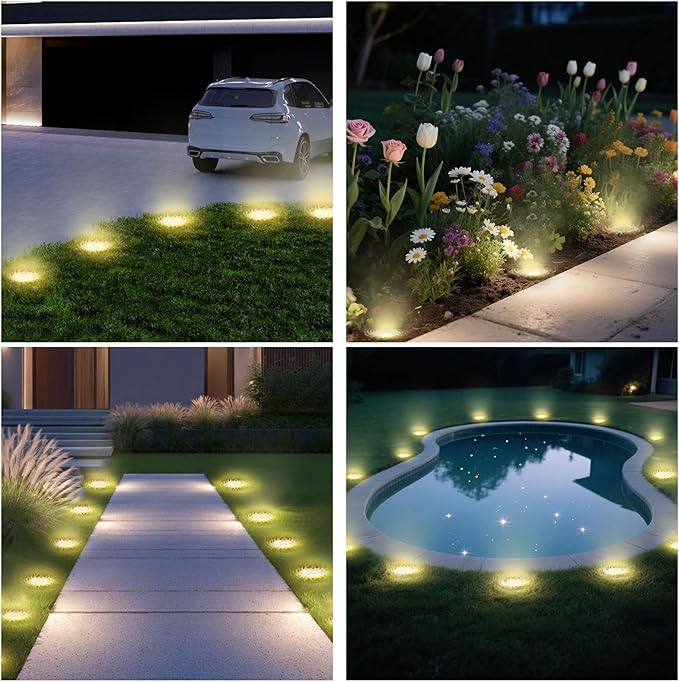Solar Lights Outdoor 16 Pack, Solar Garden Outdoor Waterproof Pathway Lights Bright In-Ground Lighting Decor for Lawn, Patio, Yard, Driveway, Step and Walkway Warm Lights