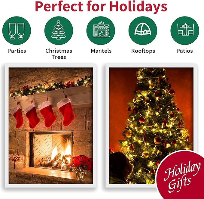 LAMPHOME 50 LED Outdoor Christmas Lights, 17 FT Battery Operated Mini String Light with 8 Modes & Timer, Xmas Tree Waterproof for Patio Garden Party Wedding Holiday Decor (Warm White)