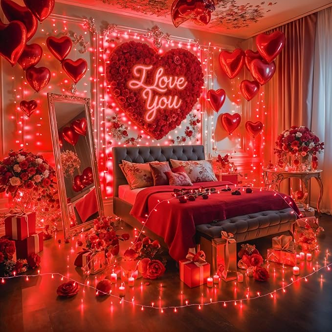 String Lights Outdoor Waterproof 9.8ft 30 LED, Red Fairy Lights Battery Operated with Timer Clear Wire for Indoor & Outdoor Christmas Vanlentines Decorations Garland Party Garden
