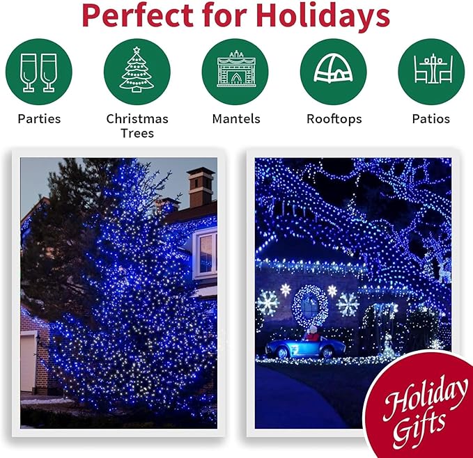 LAMPHOME Blue Clear Christmas String Lights, 100 ct 20FT Incandescent Mini Fairy Lights Set, UL Certified Green Wire Lights for Indoor Outdoor Halloween Holiday Home Xmas Tree Patio Décor