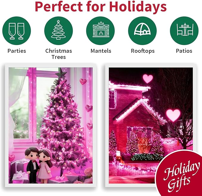 LAMPHOME Pink Clear Christmas Valentine's String Lights 100 Mini Incandescent Fairy Light Decor 20 Ft Green Wire Indoor & Outdoor Party Patio Bedroom, Xmas Tree Garland Easter Holiday Decoration