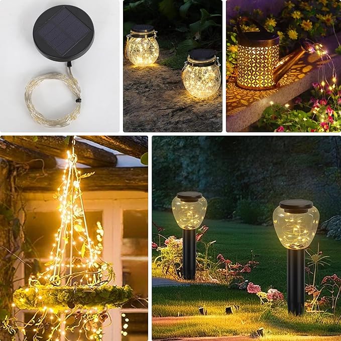 Watering Can Lights Replacement Tops: Solar Lights Replacement Part for 2.36 in, 2.42 in, 2.5 in, 2.76 in, 2.83 in Bottle Port - 4 Pack 2.83 in Warm White Panels Lid Cap with Copper Wire Fairy Lights