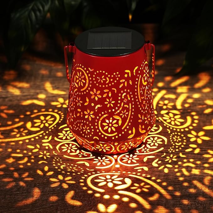 Solar Lanterns 4 Pack Outdoor Waterproof Solar Lights, Mothers Day Gifts for Women Garden Decor LED Hanging Solar Powered Decorative Lantern with Handle for Outside Patio Yard Table Fence