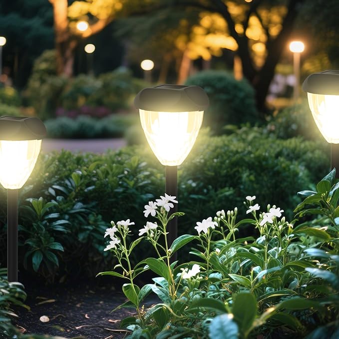 Ensenior Solar Pathway Lights Outdoor - 14.17" Height, 3000K LED Landscape Garden Lights, IP65 Waterproof, Tool-Free Auto ON/Off for Garden Yard Patio Walkway Landscape, 12-Pack