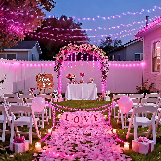 JMEXSUSS 4 Pack 50 LED Pink Battery Operated Lights, Each 16.5ft Pink String Lights Outdoor Waterproof, 8 Modes Valentine’s Lights Indoor with Timer for Bedroom Christmas Valentine’s Day Decor