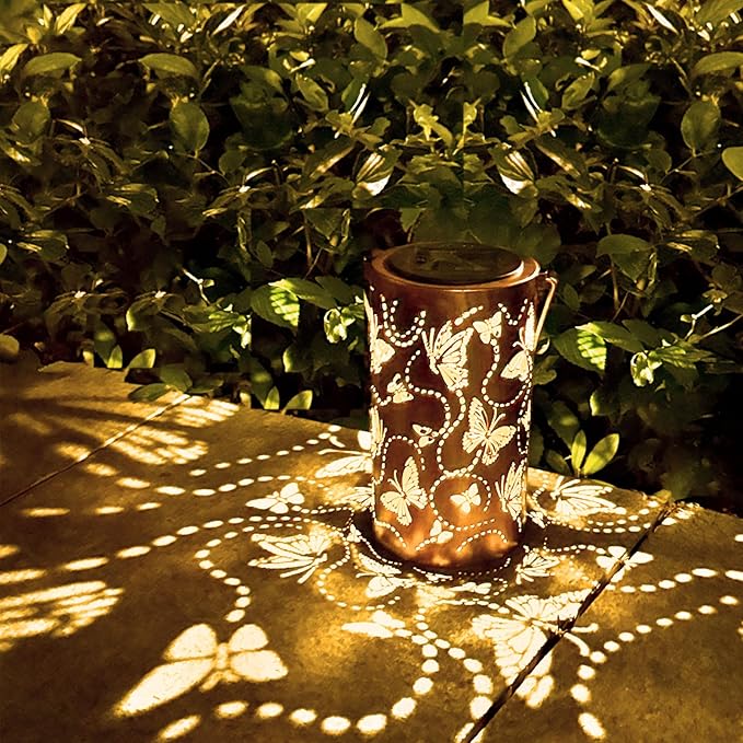 Birthday Gifts for Women Grandma,Solar Lantern Outdoor Waterproof,Butterfly Garden Decor,Metal Hanging Decoration Lights for Outside,Yard,Patio,Porch,Backyard,Christmas,Thanksgiving