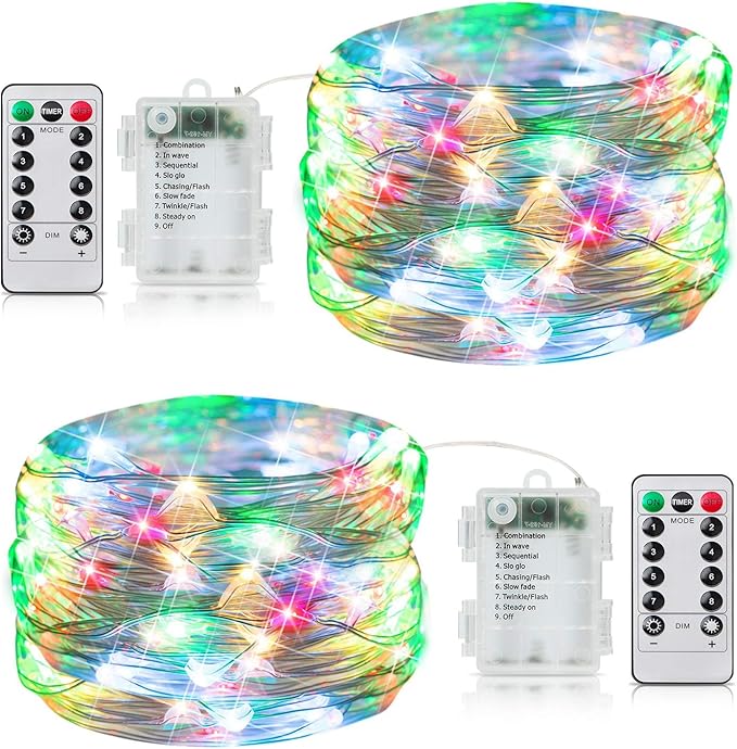 Christmas Fairy Lights 2-Pack, 33ft 100 LED Battery Twinkle Lights