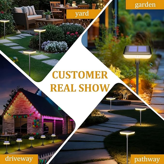 Solar Pathway Light Solar Lights Outdoor Garden Solar Landscape Lights 34LM Bright Up to 12H IP65 Waterproof Auto On/Off for Walkway Outside Yard Path Patio Lawn Flower Decorations (4, Warm white)