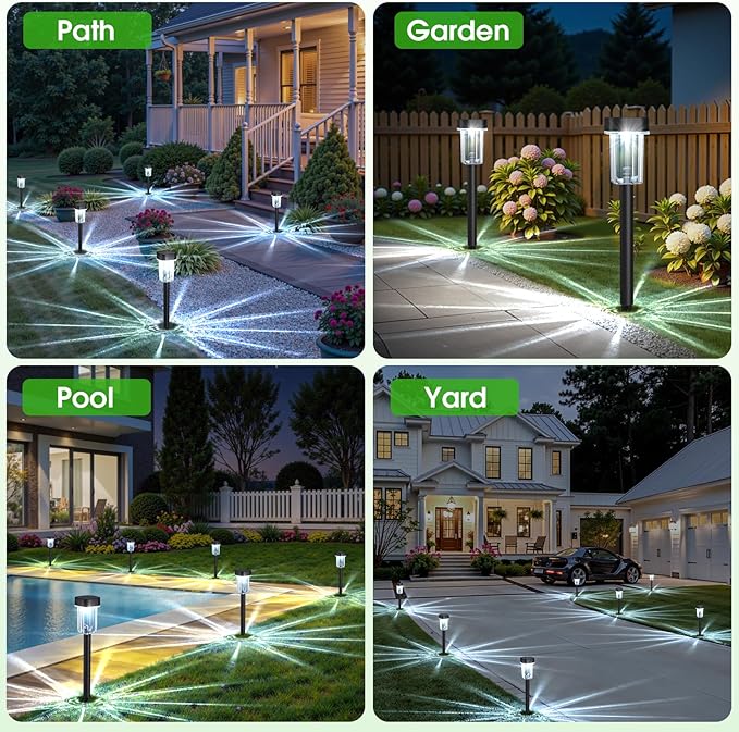 Outdoor Solar Lights for Yard 8 Pack, Solar Pathway Lights Waterproof 6000K Cold White LED Landscape Lighting for Garden Outside Landscape Lawn Driveway Walkway Path Patio
