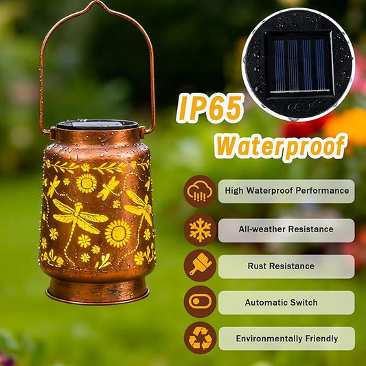 Dragonfly Solar Lantern Lights, Outdoor Lanterns for Garden Decor, Hanging Lantern for Backyard Porch Patio Table Yard Balcony Lawn Pathway, Gifts for Women Grandma Mom, 1PCS