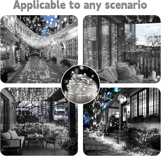 HXWEIYE Rechargeable Fairy Lights with Remote, 2 Pack 33ft 100LED Twinkle Lights with DIY Timer & Light Sensor, Waterproof Outdoor String Lights for Bedroom Patio Christmas Tree Decor, White