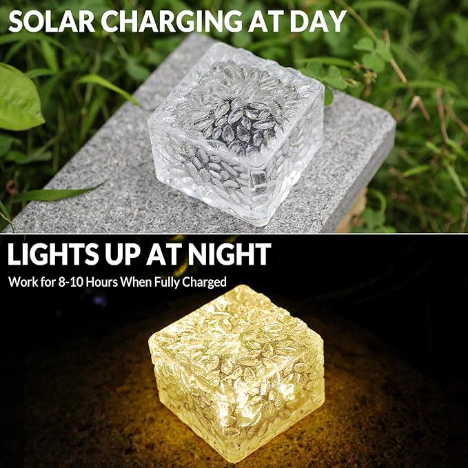 6 Pack Solar Brick Lights Landscape Path Light Garden Decoration Yard Paver Road Lighting Recessed Paver for Garden, Pathway, Patio, Walkway Decor