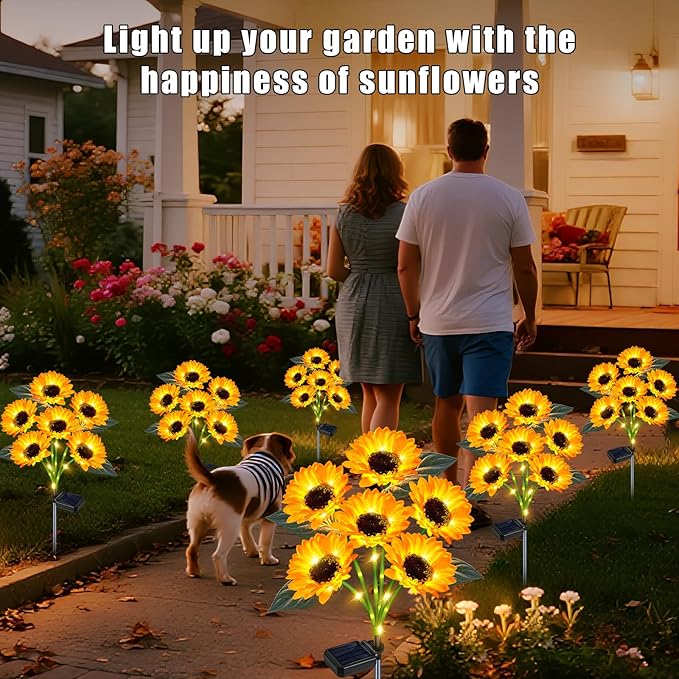 Solar Sunflower Lights Outdoor Flower Garden Stake Lights,4 Pack 24 Sunflower Waterproof Lights for Outside Party Gardening Gifts Mother's Day for Patio Yard Pathway Party Housewarming Gift