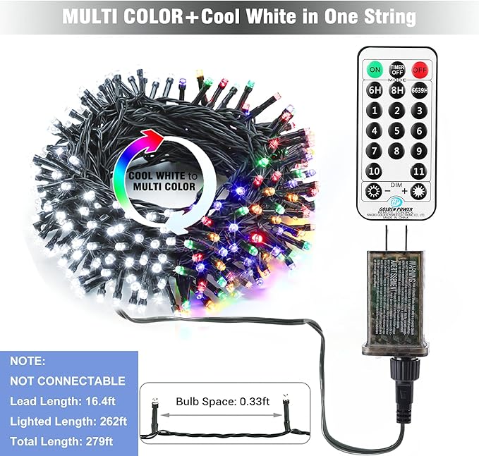 Christmas Fairy Lights, 279ft 800 LED Battery Twinkle Lights