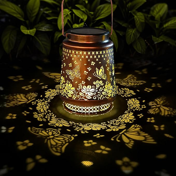 Solar Lanterns Outdoor Waterproof Decorative Garden Solar Lights Outdoor,Hanging Hollow Out Metal Ornaments Decor for Outside Lawn,Patio,Balcony,Yard Unique Gifts for Women Butterfly