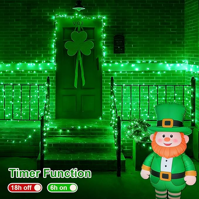 QITONG 2 Pack Green St Patrick's Day Battery Lights, Each 33ft 100 LED Battery Operated String Lights Outdoor, Green Wire Twinkle Christmas Lights Indoor with Remote
