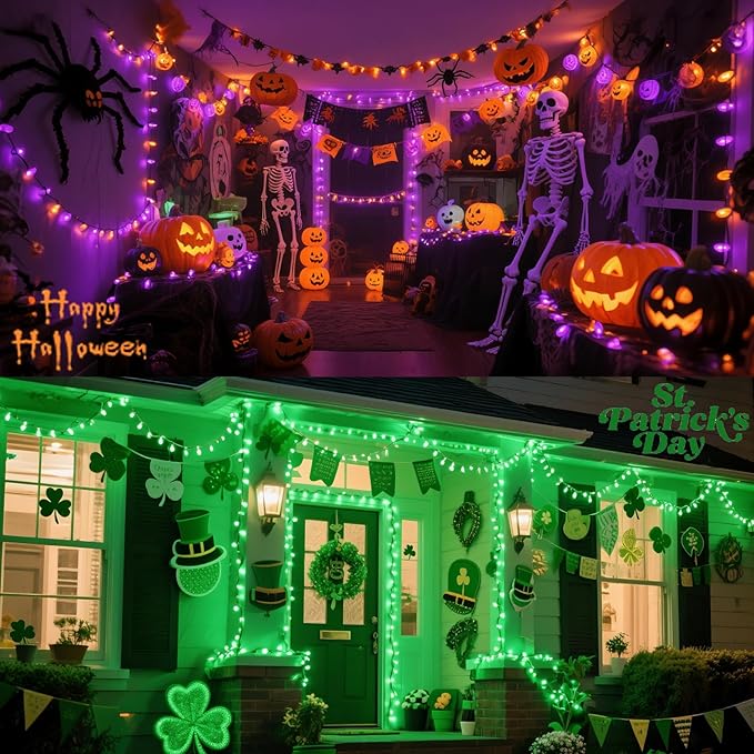 Green String Lights Battery Powered, 4 Pack Total 66.6 FT 200 LED Christmas String Lights for Indoor Outdoor Decoration, Twinkle Fairy Light for Party Room St Patrick's Day Decorations