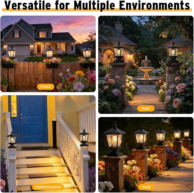 Solar Post Lights Outdoor, 120LM Solar Post Cap Lights, 3000K Solar Light Post, IP65 Waterproof Post Solar Lights for Fence, Deck, Yards, Post Decor (2 Pack)