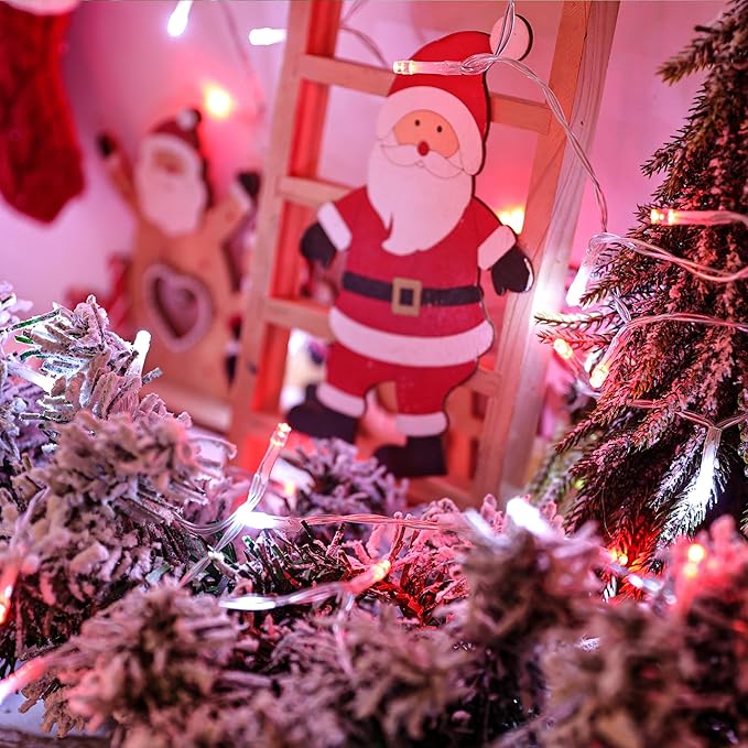 Lomotech Battery Operated Christmas Lights - 4 Pack Total 66ft 200LEDs String Lights 8 Modes Waterproof with Timer for Home, Garden, Party, Holiday, Tree Decoration (Clear Wire, Red & White)