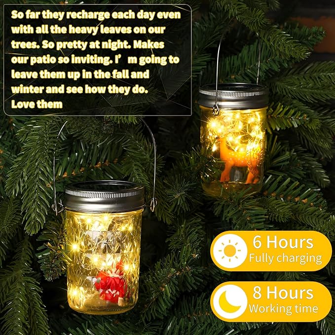 Hortsun 20 Pack Mason Jar Solar Light Lids 30 LED Outdoor Hanging Fairy String Light with Hanger (No Jars) Waterproof Mason Solar Lamp for Patio Garden DIY Party Wedding Table Decor Warm White